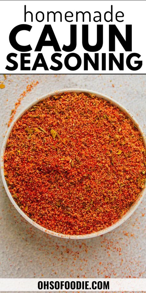 Text reads Homemade Cajun Seasoning Cajun Seasoning Recipe, Cajun Spice Mix, Homemade Dry Mixes, Cajun Spice, Homemade Cajun Seasoning, Dry Rub Recipes, Homemade Spice Mix, Spice Blends Recipes, Cajun Dishes