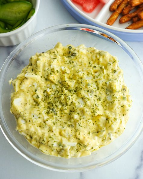 High Protein Egg Salad with Cottage Cheese | Eat Well With Lex Egg Salad With Cottage Cheese, High Protein Egg Salad, Protein Egg Salad, Cottage Cheese Egg Salad, Cottage Cheese Recipe, Easy Turkey Meatballs, Protein Egg, Healthy Egg Salad, Brunch Appetizers