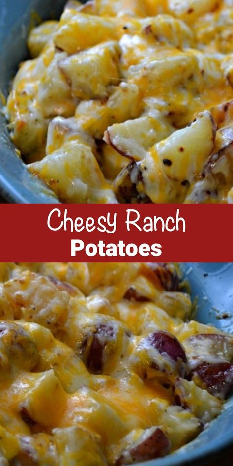 Jul 27, 2023 - Cheesy Ranch Potatoes Recipe - these are my favorite potato recipe ever! You only need 3 ingredients & everyone who eats it RAVES about how delicious it is! Easy And Cheesy Ranch Baked Potatoes, Ranch Potato Casserole Recipes, Potato Ranch Recipes, Ranch Red Potato Recipes, Ranch Potatoes Casserole, Baked Cheesy Potatoes Easy, Bacon Cheddar Ranch Potatoes, Ranch And Cheese Potatoes, Rotel Potatoes Recipe