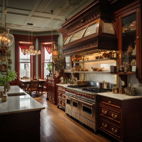 12 Victorian Kitchen Concepts Reimagined for Today's Homes • 333+ Images • [ArtFacade] Victorian Homes Interior Kitchen, Victorian Home Kitchen, Italian Kitchen Ideas, Old Victorian Homes Interior, Victorian Style Kitchen, Old Style Kitchen, Victorian Kitchens, Modern Victorian Homes, 1800s Home