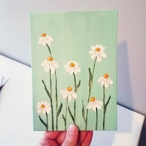 Canvas Painting Ideas Daisy, Flower Easy Painting Simple, Aesthetic Floral Painting Easy, Painting Inspo Easy Flowers, Green Easy Painting Ideas, Easy Green Paintings For Beginners, Easy Modern Painting Ideas On Canvas, Green Painting Aesthetic Easy, Cottagecore Canvas Painting Easy