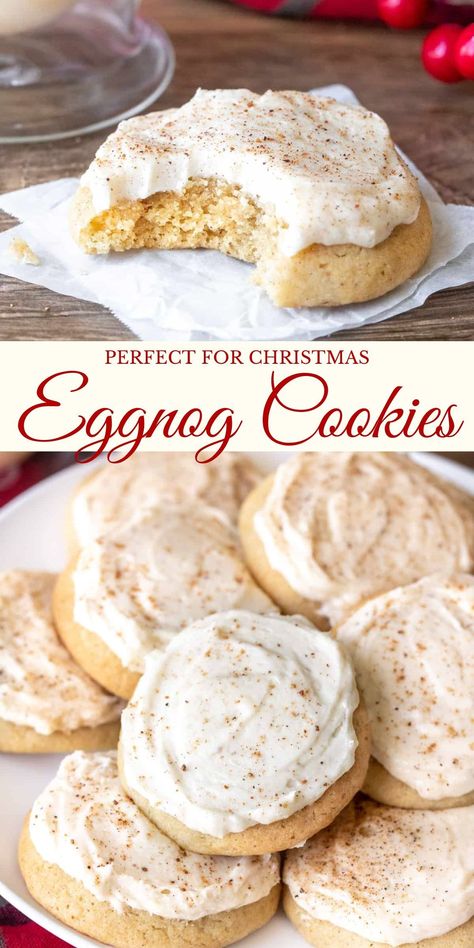 Egg Nog Cookies, Eggnog Cookie, Egg Nog Cookies Recipe, Cookies With Frosting, Eggnog Dessert, Eggnog Cookies, New Year's Desserts, Classic Cookies Recipes, Eggnog Recipe