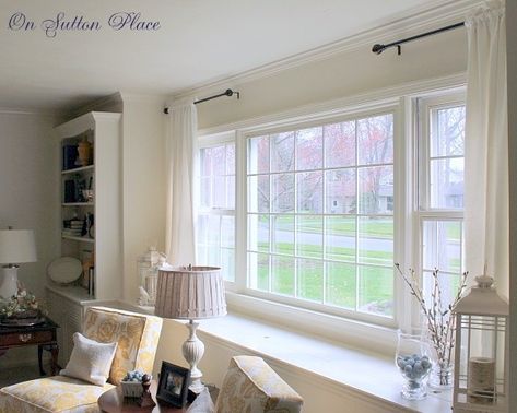 Picture Window Treatments, Picture Windows Living Room, Picture Window Curtains, Window Treatments Living Room, Picture Window, Basement Storage, Sutton Place, Unfinished Basement, Window Room