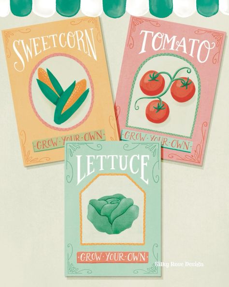 Among the looming deadlines, I’ve created some new portfolio pieces. These are some illustrated seed packets from April’s’ #portfolioprodesignbriefs by @leverageyourart. I’m definitely getting a taste for packaging design recently and am loving any opportunity to bust out some hand lettering! I am really@happy with how these turned out! #illustratedpackaging #seedpackets #londonillustrator #growyourownveggies #portfolio #freelanceillustrator #artlicensing #surgacedesigner #silkyrosedesign Seed Package Design, Seed Packet Design, Seed Packaging Design, Seed Packet Art, Portfolio Pieces, Seed Packaging, Food Illustration Art, Visual Thinking, Rose Illustration