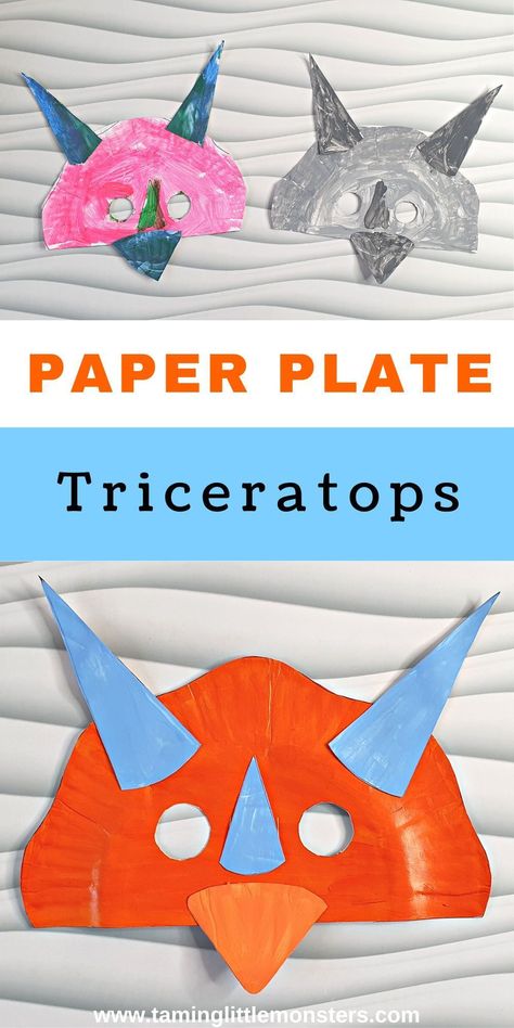 Easy Paper Plate Triceratops Mask. A fun arts and craft activity for kids who love dinosaurs. Perfect for preschool and kindergarten children. #dinosaur #artsandcrafts #preschool #kindergarten Dino Egg Craft Preschool, Triceratops Activities Preschool, Dino Prek Activities, Dino Hat Craft, Dino Activities For Kindergarten, Triceratops Art Preschool, Dinosaur Preschool Lesson, Dino Theme For Preschool, Triceratops Mask Kids