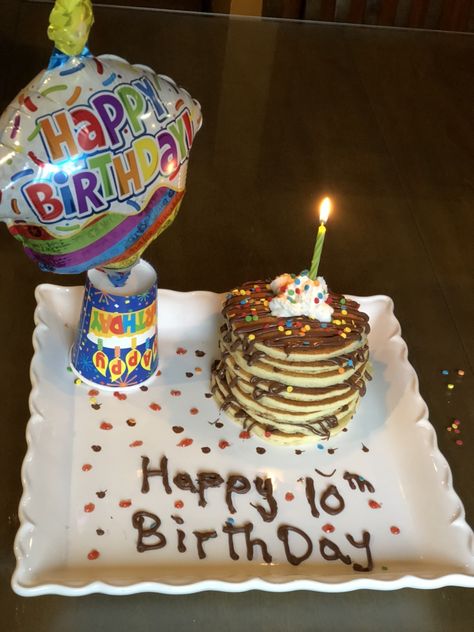 Happy Birthday Pancakes, Pancakes For Birthday, Pancake Birthday Breakfast, Birthday Pancakes For Kids, Bday Breakfast Ideas, Birthday Surprise Ideas For Kids, Pancake Birthday Cake, Birthday Breakfast Kids, Kids Birthday Breakfast