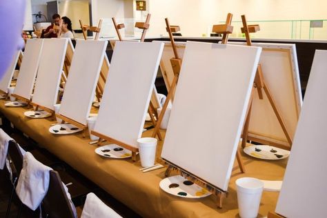 Painting With A Twist Ideas Parties, Paint And Sip Set Up Ideas, Galentines Paint, Wine And Painting Party, Party Painting, Silver Party Decorations, Painting With A Twist, Wine Painting, Sip N Paint