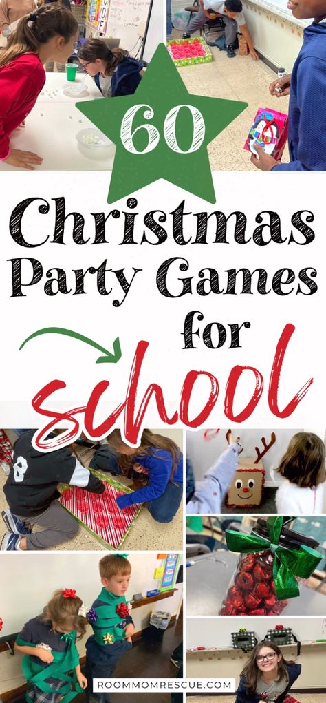 You can find a whole list of fun Christmas party games in this post without searching endlessly online! Planning the class Christmas party game was my job this year, and I put together a list of the best Christmas party games to play with kids (or your family!). Browse the list and pick one of these games next time you're planning a holiday party. Kid Xmas Party Games, Games For School Christmas Party, Christmas Games Kids Party, Game Christmas Party, Middle School Christmas Party Games, Kids Holiday Games For School, 3rd Grade Holiday Party Games, Christmas Tree Games Holiday Parties, Christmas Themed Games For Teens