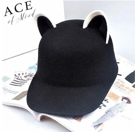 Taken from stashally user @FluffykinsRollme. Hat with cute cat ears ฅ^•ﻌ•^ฅ  Cats are my favorite animal and so I went looking for hats with cat ears!   There are so many cute cat ear hats but I think my favorite is the black one. It just looks really cute and fits nicely on the cap.   I picked the two I liked the best to share (^･ｪ･^) Cat Ears Cap, Black Kawaii, Cat Ears Hat, F2 Savannah Cat, Ear Cap, Stylish Caps, Fashion Cap, Cat Ear, Ear Hats