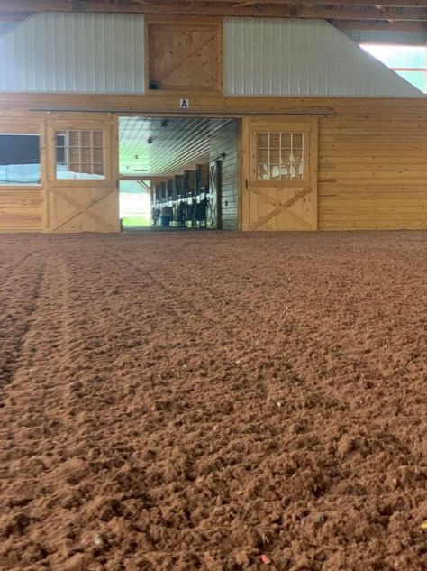 Equestrian Arena Indoor, Horse Indoor Arena Ideas, Indoor Horse Arena With Stalls, Indoor Arena Ideas, Horse Barn With Indoor Arena, Small Indoor Arena, Riding Arena Indoor, Indoor Arena Horse, Horse Arena Ideas