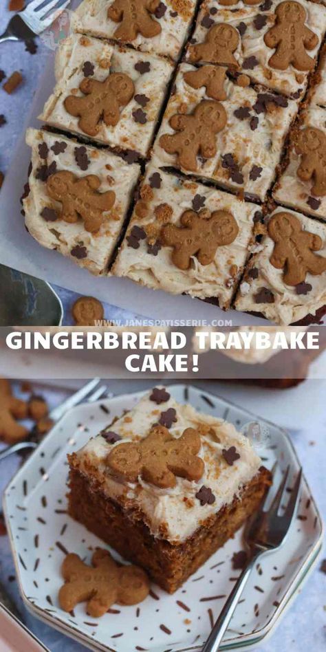 Gingerbread Sponge Cake, Winter Cakes Recipes, Festive Cakes Christmas, Christmas Traybakes, Christmas Flapjack, Traybake Ideas, Christmas Sponge Cake, Festive Cake Recipes, Carrot Cake Traybake