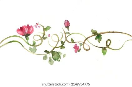 Vines Flowers Watercolor Minimalist Style Purple Stock Illustration 2149754775 | Shutterstock Watercolor Vines Flowers, Painted Vines And Flowers, Watercolour Tattoos, Vines Flowers, Vine Flowers, Vine Drawing, Vines And Flowers, Climbing Vines, Watercolor Flower Art