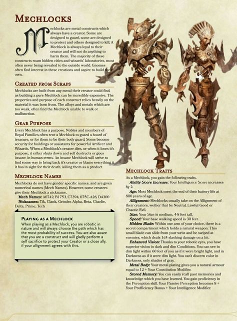 Mechanus Dnd, Homebrew Races, 5e Races, 5e Monsters, Dnd Dm, Dungeons And Dragons Races, D D Races, Dragons 5e, Dnd Inspiration