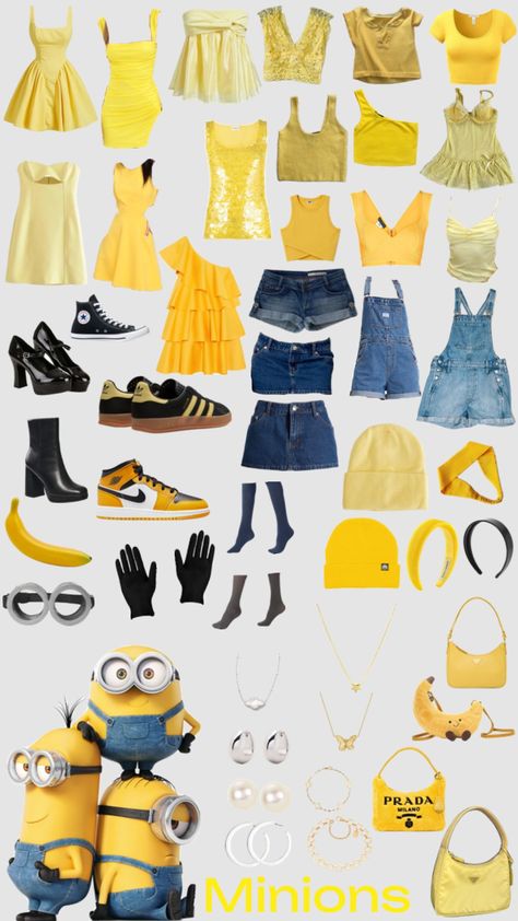 Minion Outfit, Fun Halloween Outfits, Minion Halloween, Minion Costumes, Cute Group Halloween Costumes, Matching Halloween Costumes, Classy Halloween Costumes, Best Friend Halloween Costumes, Trio Halloween Costumes