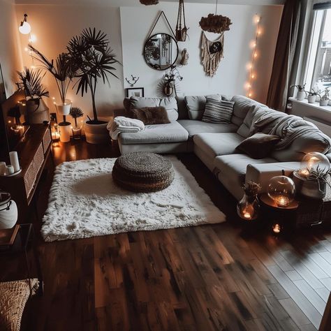 Living Room Design Dark, Dark Wood Floors Living Room, Dark Wood Living Room, Dark Boho Living Room, Soft Autumn Color Palette, Autumn Color Palette, Living Room Wood Floor, Dark Living Rooms, Dark Home Decor