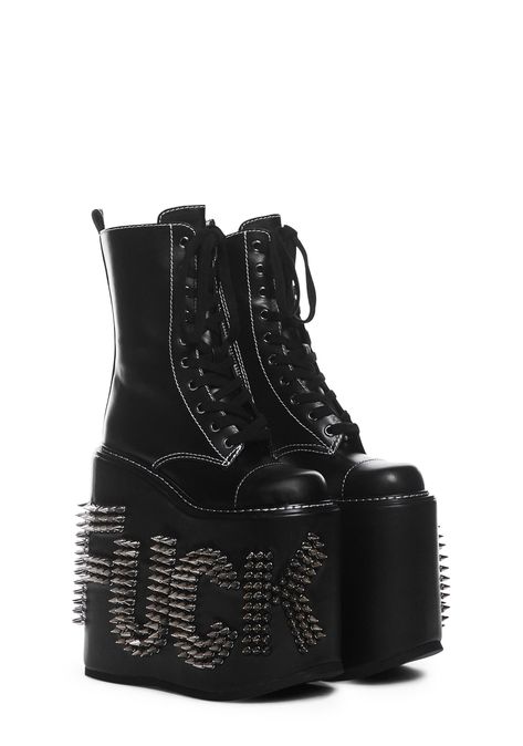 90s Platform Shoes, Dolls Kill Shoes, Platform Combat Boots, Say What You Mean, Goth Shoes, Goth Boots, Gothic Boots, Grunge Clothing, Lace Up Leggings