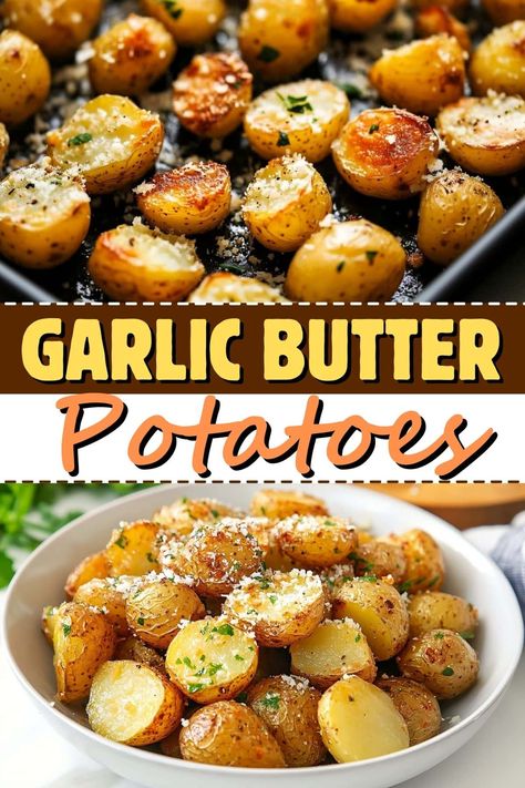 It doesn’t matter what main course you serve; these garlic butter potatoes will make it a feast! They’re an easy, delicious way to elevate any meal. Good Easy Sides For Dinner, East Side Dishes For Dinner, Easy Family Side Dishes, The Best Potatoes Ever, Potato Dinner Sides, Good Meal Ideas Dinners, Cookie Sheet Potatoes, Buttered New Potatoes, Main Dish Potatoes