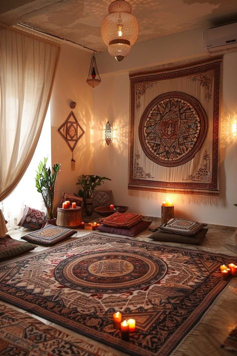 29 Boho Witchy Bedroom Ideas to Create a Dreamy Space Sacred Room Ideas, Spiritual Room Decor Ideas, Bedroom Ideas Spiritual, Spiritual Room Meditation Space, Boho Meditation Room, Spiritual Living Room, Spiritual Aesthetic Room, Spiritual Room Ideas, Boho Meditation Space