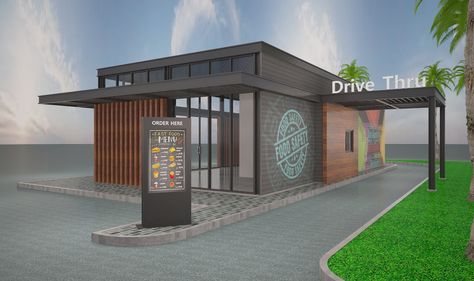 NSHAMA DRIVE THRU on Behance Drive Thru Restaurant Floor Plan, Drive Thru Coffee Shop Design Plan, Drive True Coffee Shop, Coffee Drive Thru Ideas, Container Drive Thru, Drive Thru Coffee Shop Design, Coffee Shop Drive Thru, Small Supermarket Design Ideas, Drive Thru Design