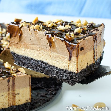 Chocolate Peanut Cheesecake, Reeses Peanut Butter Cheesecake No Bake, No Bake Peanut Butter Chocolate Cheesecake Recipes, Recees Peanut Butter Cheesecake, Easy Chocolate Peanut Butter Cheesecake, Choc Peanut Butter Cheesecake, Chocolate Peanut Butter Cheesecake, Chocolate Cheese, Chocolate Dessert Recipes