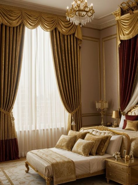 Elevate your bedroom with regal vibes by incorporating artworks featuring majestic scenes or intricate patterns. Pair them with luxurious velvet curtains and a golden chandelier for a truly royal ambiance. Golden Curtains, Golden Chandelier, Beautiful Bedroom Designs, Velvet Curtains, Beautiful Bedrooms, Bedroom Art, Get Inspired, Bedroom Design, Curtains