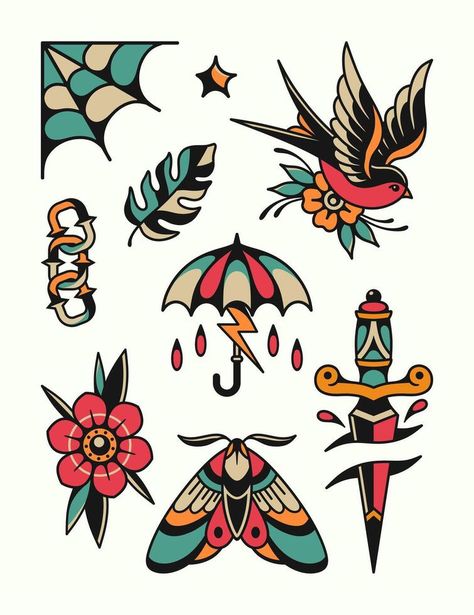 Tattoo flash vector design Traditional Tattoo Vector, Flash Tattoo Sleeve, Traditional Sailor Tattoos, Traditional Tattoo Drawings, Traditional Tattoo Flash Art, Traditional Style Tattoo, Traditional Tattoo Sleeve, Traditional Flash, Flash Tattoo Designs