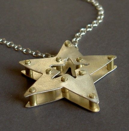 Metal Rivets Design, Jewelry With Rivets, Riveting Jewelry Ideas, Cold Connection Jewelry, Rivet Pendant, Riveted Jewelry, Super Hero Powers, Class Jewelry, Rivet Jewelry