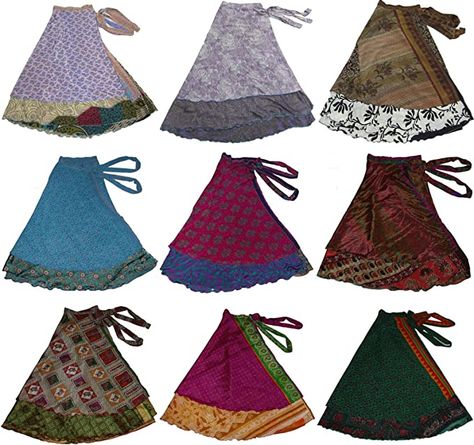 Wevez Pack of 3 Pcs Original Two Layer Printed Wrap Around Skirts Skirt And Top Indian, Plaid Cocktail Dress, Wrap Around Skirts, Wrap Skirt Pattern, Sari Skirt, Magic Wrap, Mini Wrap Skirt, Hippie Skirts, Mini Wrap