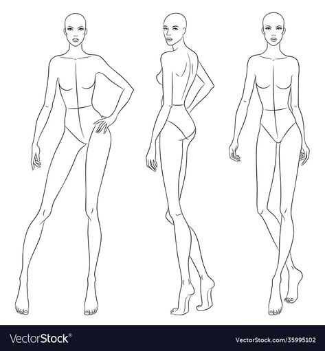 Beautiful slim woman in different poses vector image Models Sketch, Models Walking, Women Sketch, Fashion Illustration Template, Fashion Sketch Template, Silhouette Mode, Fashion Croquis, Fashion Model Drawing, Fashion Figure Templates