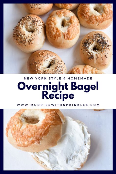 Boiled Bagel Recipe, Overnight Bagel Recipe, Leftover Bagels, Rainbow Bagel Recipe, Ny Bagel, Vegan Bagel, Overnight Recipes, New York Bagel, Mini Bagels