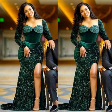 Emerald Green Evening Dress, Green Evening Dresses, Dark Green Prom Dresses, Aso Ebi Dresses, Green Evening Dress, Prom Dresses Long Lace, Dresses Mermaid, Long Sleeve Evening Dresses, Evening Dresses For Weddings