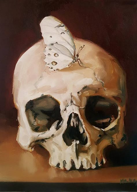 Skull Painting, Human Skull, Arte Sketchbook, Arte Inspo, A Level Art, White Butterfly, 판타지 아트, Painting Art Projects, Sketchbook Art Inspiration