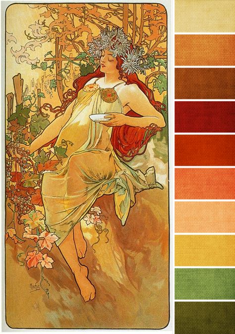 Nouveau Color Palette, Art Nouveau Color Palette, Rgb Palette, Vintage Colour Palette, 달력 디자인, Mucha Art, Color Palette Challenge, Art Nouveau Illustration, Monthly Challenge