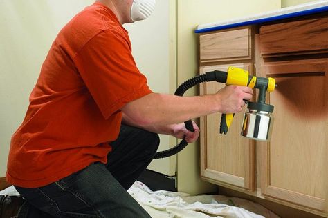 The Best HVLP Spray Gun to Paint Like the Pros in 2021 - Bob Vila Spray Kitchen Cabinets, Hvlp Paint Sprayer, Best Paint Sprayer, Using A Paint Sprayer, Bob Vila, Best Paint, Metal Cups, Painted Cups, Latex Paint