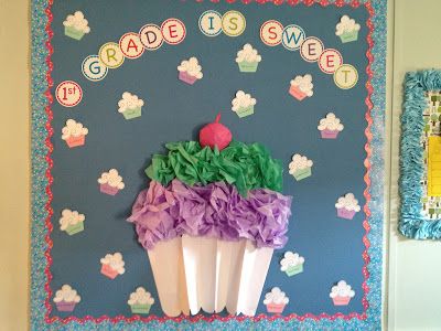 Kindergarten Classroom Door, Cupcake Bulletin Boards, February Bulletin Boards, Door Bulletin Boards, Preschool Bulletin, Preschool Bulletin Boards, Back To School Bulletin Boards, Candy Theme, Classroom Bulletin Boards