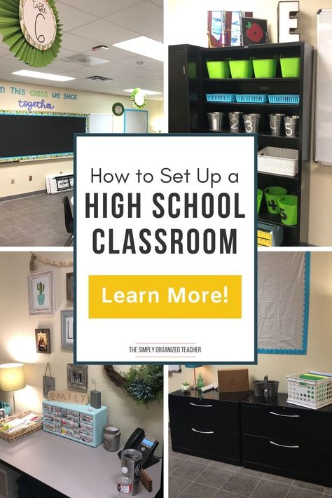 These 3 tips will help high school teachers set up their classrooms for the new school year. Teacher Organization High School, School Tips Highschool, High School Classroom Setup, High School Teacher Classroom, Highschool Classroom, Training Checklist, Classroom Organization High School, Teacher Desk Areas, Teacher Desk Organization