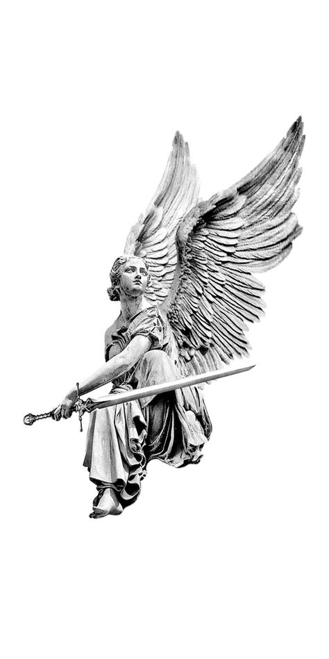 Realism Angel Tattoo Designs, Ancient Greek Art Tattoo, Angelic Tattoo Designs, Realism Statue Tattoo, Angel Sculpture Tattoo, Angel Swordsman, Greek Angel Tattoo, Tattoos Statue, Greek Mythology Tattoos Sleeve Ideas