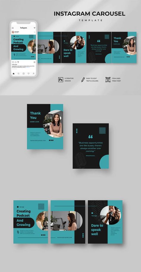 Carousel Instagram Template PSD Instagram Ads Design, Messages Instagram, Citations Instagram, Instagram Graphic Design, Tipografi 3d, Social Media Branding Design, Creative Advertising Design, Instagram Template Design, Photoshop Tutorial Design