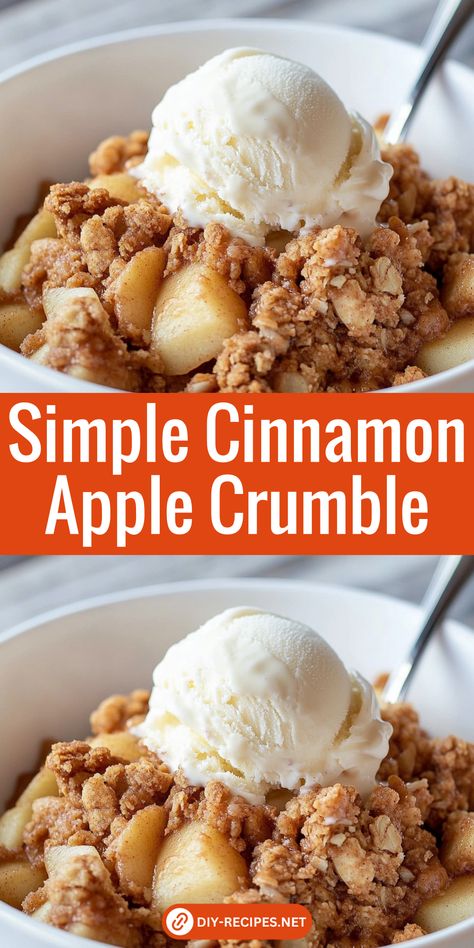 Enjoy a simple apple crumble made with cinnamon-spiced apples and a delicious crumbly oat topping. Ready in under an hour, it's the perfect fall dessert! Fall Crumble Recipe, Apple Crisp With Apple Pie Filling, Apple Cobbler With Oats, Cinnamon Crumble Topping Recipe, No Crust Apple Pie Recipe, Apple Crumble For 2, Apple Crisp With Oatmeal Crumble, Baked Apple Crumble Recipe, Apple Crumb Recipe