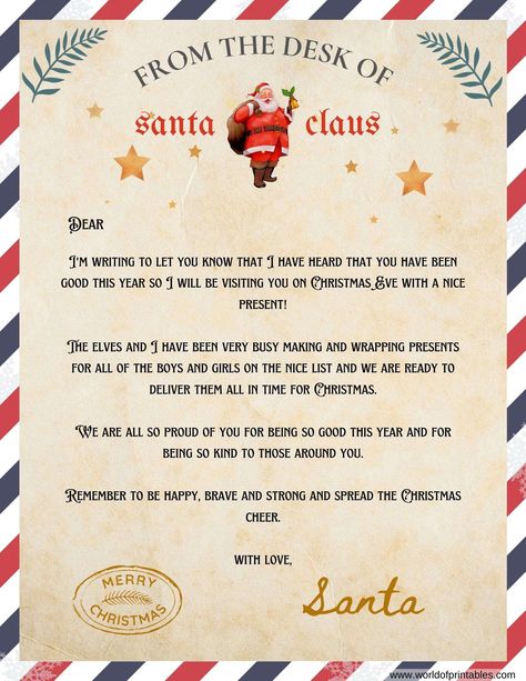 Free Printable Letters From Santa, Santa Letter Template Free Printable, Matching Free Printable, Santa Claus Letterhead, Free Santa Letter Template, Christmas Certificate, Printable Letter From Santa, Letter From Santa Template, Free Printable Santa Letters