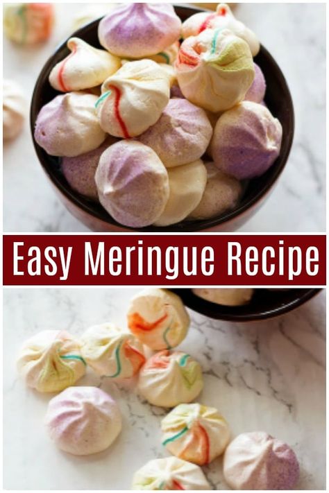 Easy meringue recipe that is indeed easy! Just follow a few tips and you will have delicious and crispy meringue cookies all the time! #meringues #meringuerecipe #meringuecookies Cookie Recipes Chocolate Chip, Cookie Recipes Chocolate, Easy Meringue Recipe, Easy Meringue Cookies, Meringue Cookies Recipe, Meringue Dessert, Easy Meringues, Perfect Meringue, Chocolate Chip Cookie Recipes