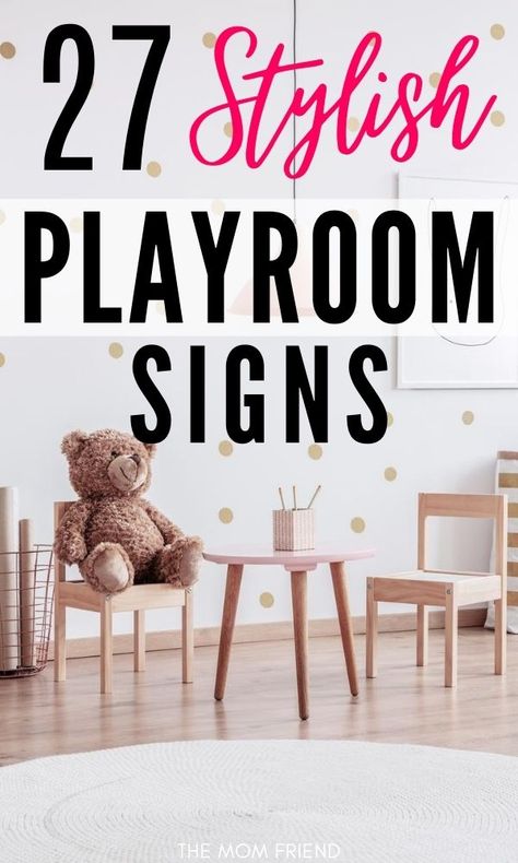 Make a bold statement with playroom design and wall decor with one of these awesome playroom signs! From PLAY letters to playroom rules and wall decals for the kids' play area, there is something for every style, from farmhouse and modern, to LEGO, manly, and more! Get ideas for a DIY project by browsing through these cute decor options. Quotes For Playroom Wall, Playroom Signs Diy, Playroom Decal Ideas, Play Letters Playroom, Playroom Sign Ideas, Boys Playroom Wall Decor, Playroom Wall Decal Ideas, Wall Decor For Playroom, Basement Playroom Decor