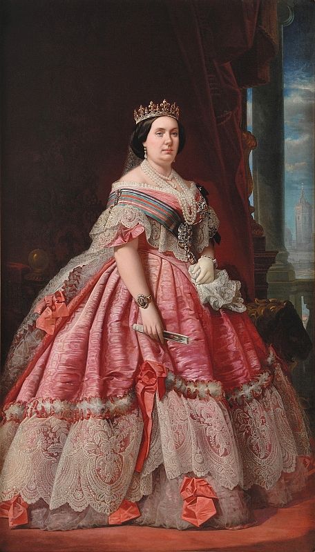 1858 Isabel II 1850s Fashion, Skirt Diy, 19th Century Fashion, Isabel Ii, European Royalty, Victorian Art, Vestidos Vintage, Historical Costume, Historical Dresses