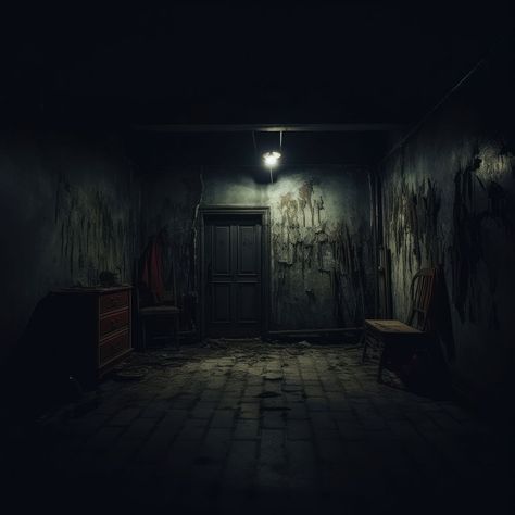 Creepy Room Aesthetic, Horror Basement, Horror Lighting, Abandoned Basement, Horror Interior, Horror Room Ideas, Scary Basement, Scary Room, Creepy Basement