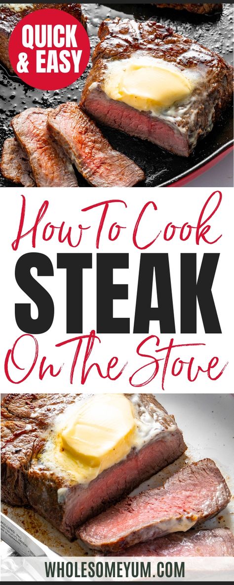 Learn how to cook steak on the stove perfectly with my juicy, easy pan seared steak recipe and time chart. No oven or grill needed! Best Way To Cook A Steak On The Stove, Best Pan Seared Ribeye Steak Recipe, Steak Pan Recipes, Spencer Steak Recipes, Plank Steak Recipes Beef, Seared Steak Dinner Ideas, Indoor Steak Recipes, Pan Seared Steak Recipes, Center Cut Sirloin Steak Recipes