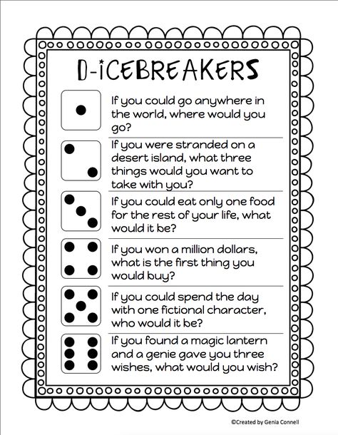 Play D-ice breakers. goodhousemag Icebreaker Worksheets, Activities For College Students, Instagram Storie, Abc Games, Icebreaker Activities, First Day Of School Activities, Ice Breaker Games, Icebreakers, Ice Breaker