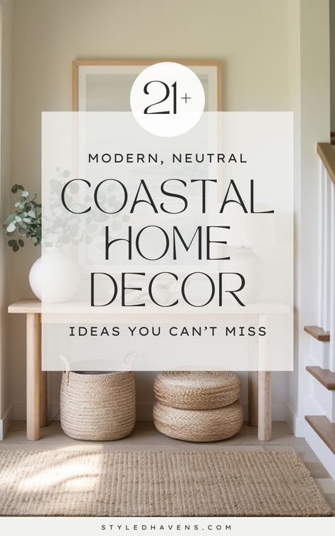 Love the coastal interior vibe and looking to achieve the coastal style in your home? Then you're in the right spot! Today, we're sharing our very fav coastal home decor - for every space of your home! Home Decor Ideas Beach Coastal Style, California Coastal Living Room Ideas, Timeless Coastal Decor, Modern Coastal Apartment Decor, Cali Coastal Decor, Texas Coastal Decor, Beach Condo Decorating Ideas Coastal, Coastal Home Office Decor, Sophisticated Coastal Decor