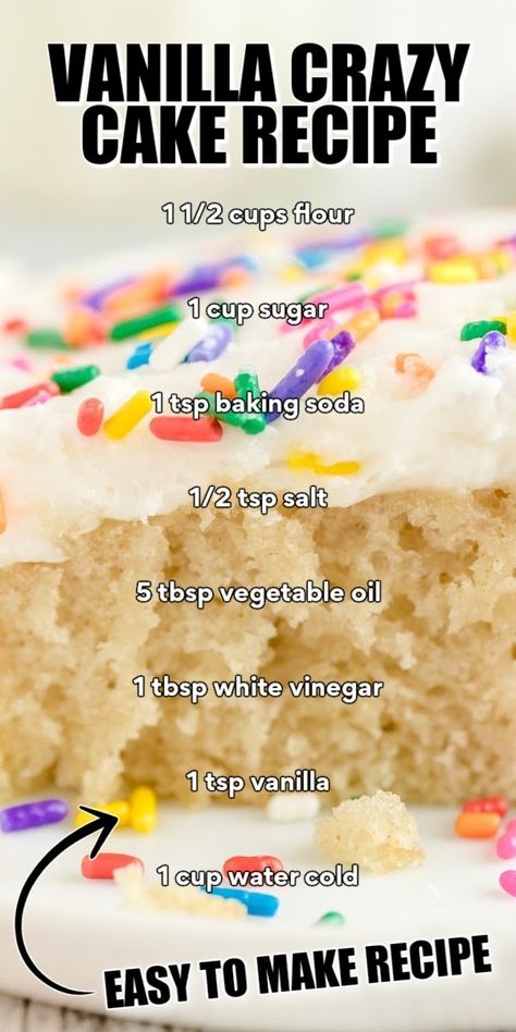 Wacky Vanilla Cake, Vanilla Cake Recipe No Milk, Vanilla Wacky Cake, Vanilla Crazy Cake Recipe, Wacky Cakes, Vanilla Crazy Cake, Crazy Cake Recipe, Cake Recipes Without Milk, Crazy Cake Recipes