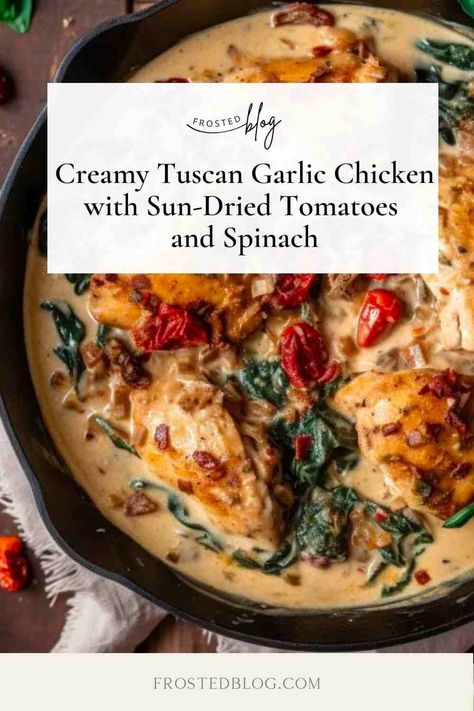 Easy Creamy Tuscan Chicken Dinner Recipe Tuscany Chicken Recipe, Chicken Alfredo Sauce Recipe, Chicken Alfredo Sauce, Alfredo Sauce Recipe Easy, White Chicken Chili Slow Cooker, Creamy Tuscan Chicken, Creamy Tuscan Garlic Chicken, Chicken Pasta Dishes, Tuscan Garlic Chicken