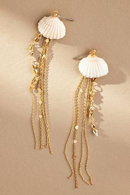 Seashell Jewelry Diy, Diy Earrings Materials, Sea Inspired Jewelry, Drop Chandelier, Anthropologie Earrings, Chain Drop Earrings, Sea Jewelry, Seashell Earrings, Diy Bracelet Designs